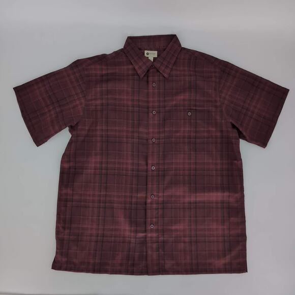Haggar Clothing Mens Red Plaid Checkered Button Down Short Sleeve Shirt - Size L - Picture 11 of 12